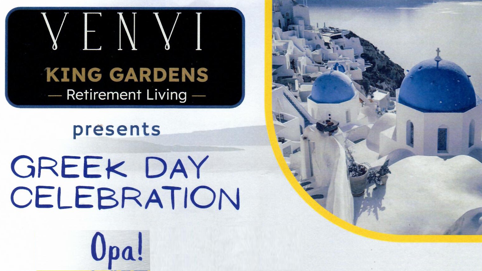 Greek Day Celebration image source: Venvi King Gardens Retirement Living